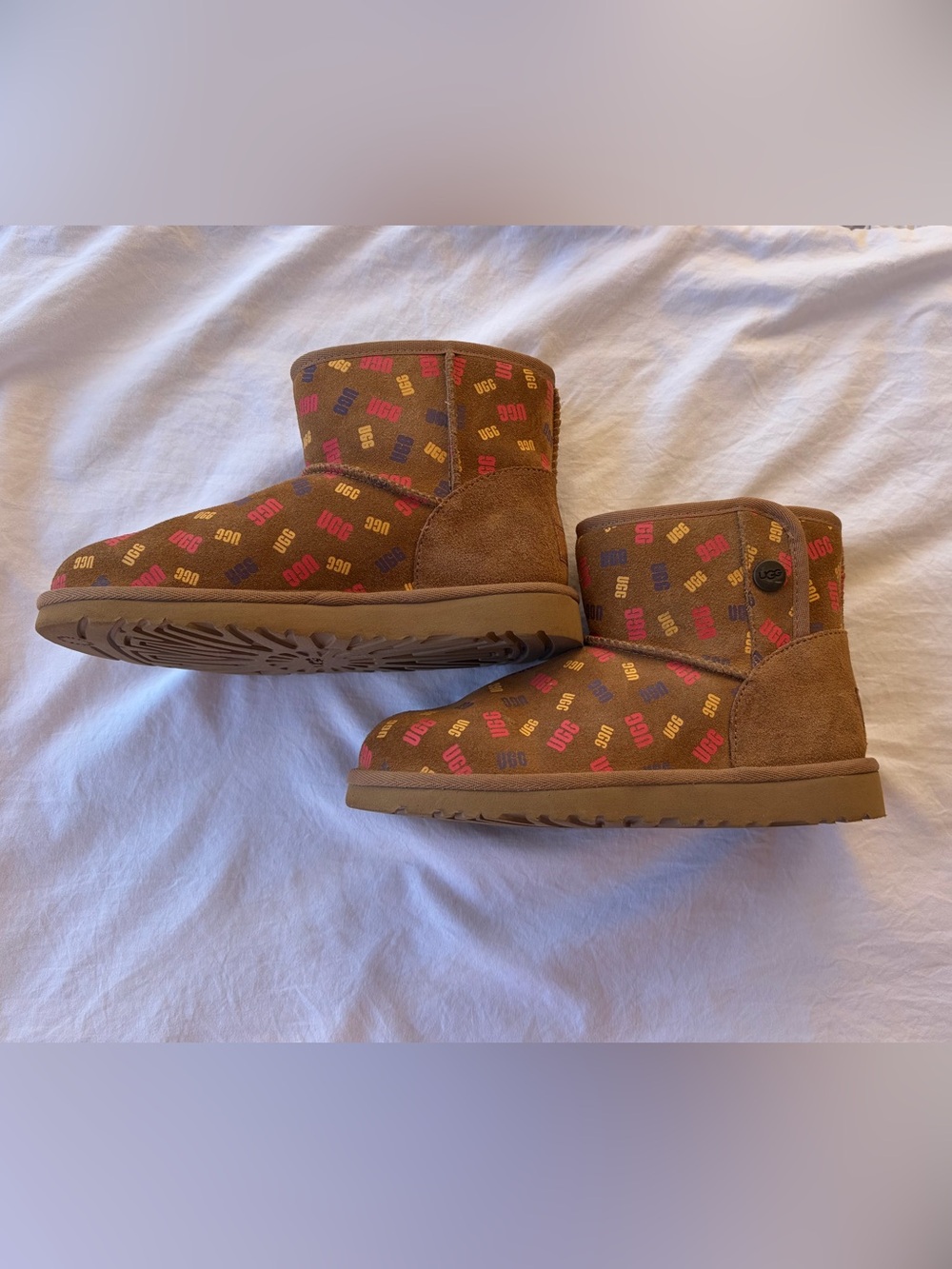 UGG Kids Like New!! Jona Confetti Logo Suede Boots Sz 3 - Picture 2 of 11